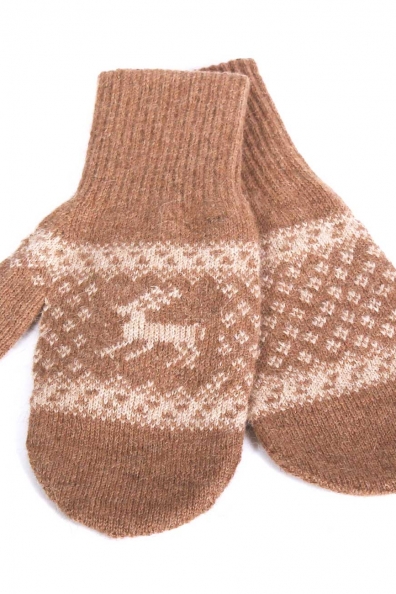 Варежки из верблюжьей шерсти с оленем 107-10-1