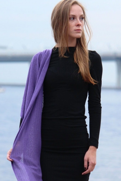 Ажурный палантин кашемир-шелк сиреневый 1141-3-4