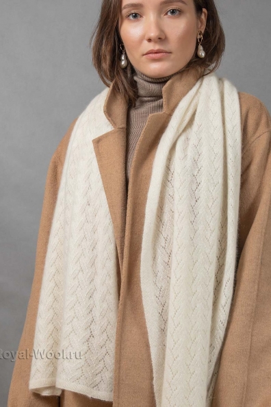 Белый палантин-шарф класса люкс 154-3