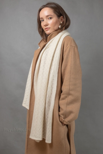 Белый палантин-шарф класса люкс 154-3