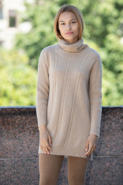 Бежевый длинный свитер женский 192-2-1-NR