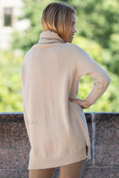 Бежевый длинный свитер женский 192-2-1-NR