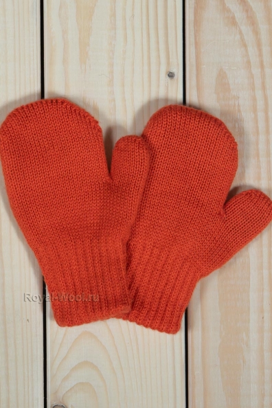 Шерстяные оранжевые детские варежки 107-9-6