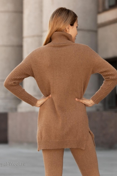 Длинный женский свитер темный camel  192-2-NR