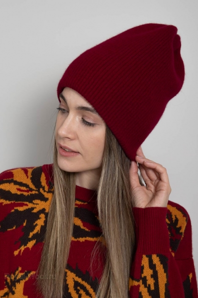 Двойная шапка из кашемира бордовая 750-4-1