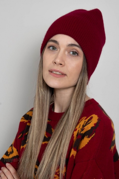 Двойная шапка из кашемира бордовая 750-4-1