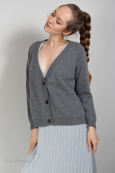 Кардиган кашемир серый на пуговицах 801-1M-1