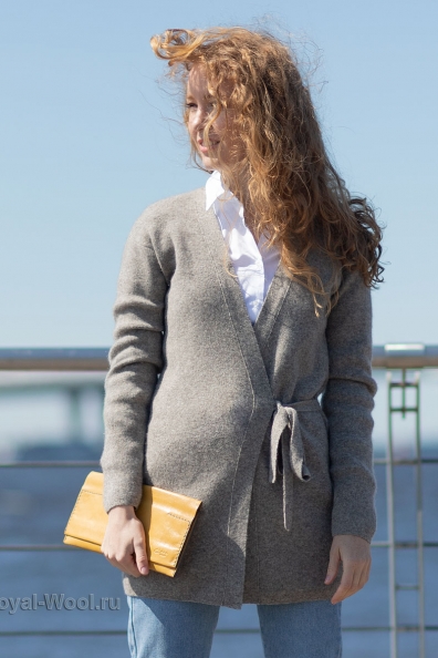 Кардиган серый легкий на поясе 1921-70M