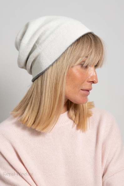 Кашемировая шапка двухсторонняя светло-серая 750-M-51