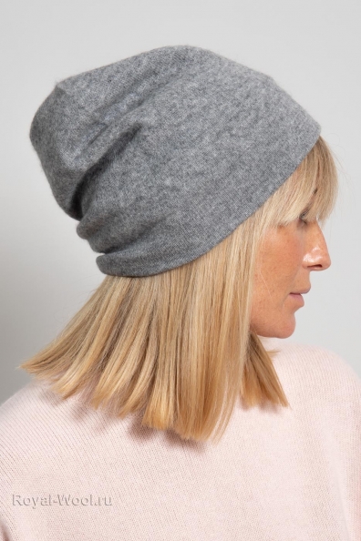 Кашемировая шапка двухсторонняя светло-серая 750-M-51