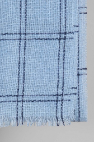 Палантин кашемировый голубой в клетку 154-3G-1