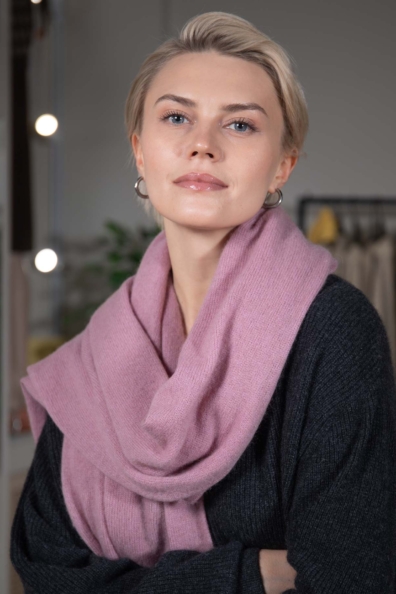 Палантин кашемировый трикотажный пыльная роза 154-3G-13