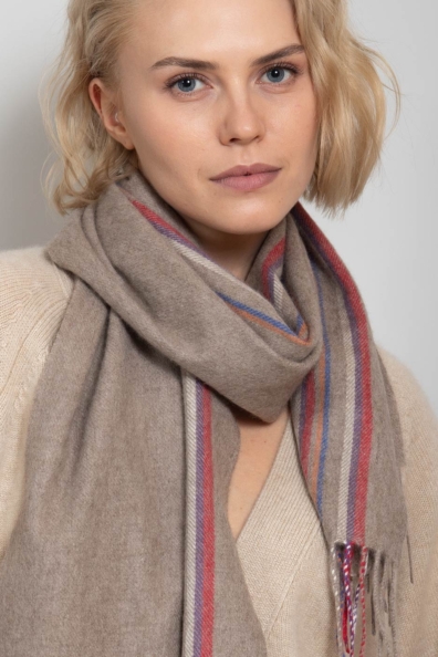 Кашемировый шарф бежевый в полоску 760-29