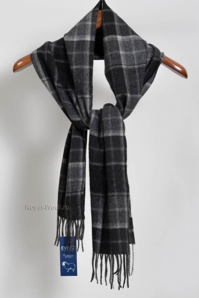 Кашемировый мужской серый шарф клетчатый 760-33-M