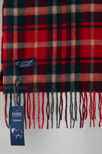 Кашемировый красный шарф в клетку с кистями 760-21