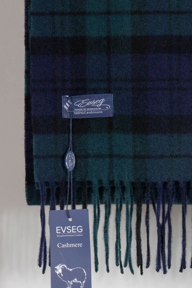 Кашемировый шарф мужской в клетку сине-зеленый 760-23