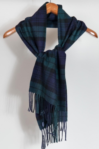 Кашемировый шарф мужской в клетку сине-зеленый 760-23