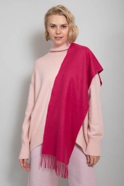 Женский кашемировый шарф розовый с бахромой 760-22