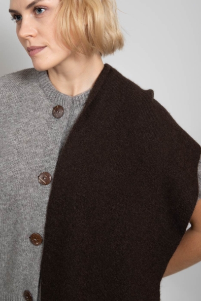 Шарф трикотажный коричневый шерсть яка 196-1-SLW