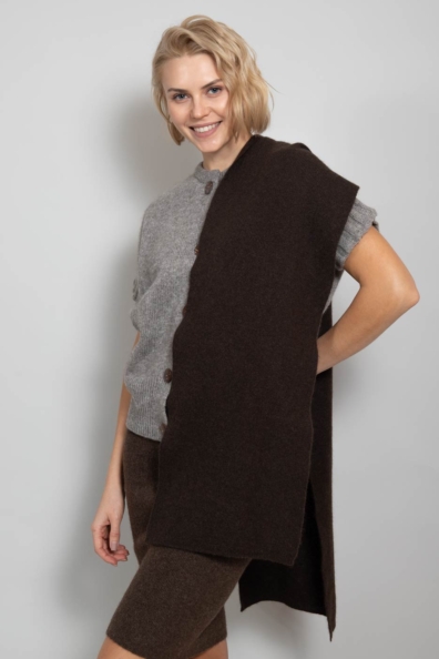 Шарф трикотажный коричневый шерсть яка 196-1-SLW