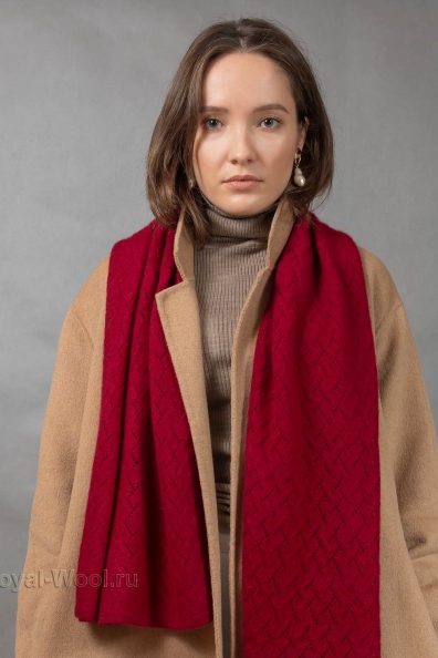 Красный трикотажный палантин-шарф из кашемира 154-3-7