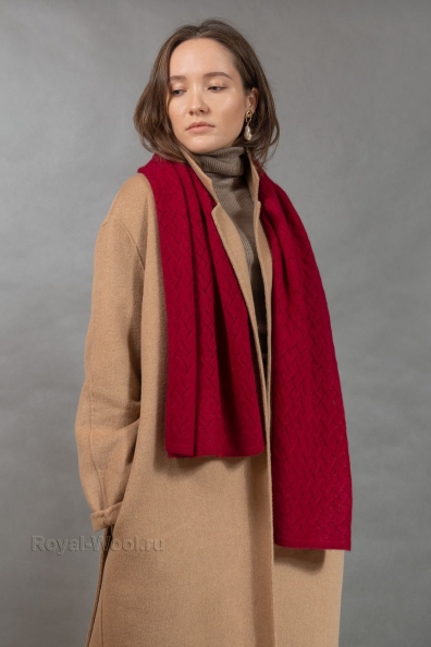 Красный трикотажный палантин-шарф из кашемира 154-3-7