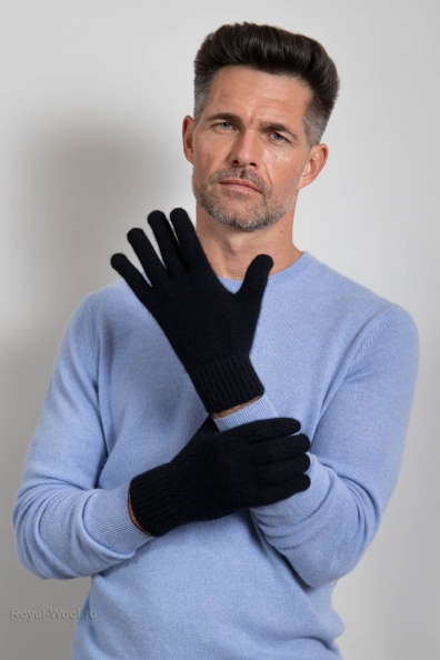 Мужские кашемировые черные перчатки 106-7-7Кн