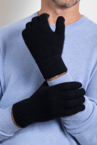 Мужские кашемировые черные перчатки 106-7-7Кн