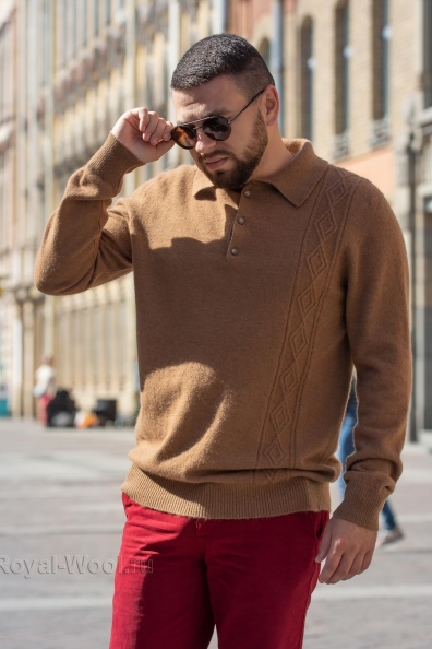 Мужской джемпер с узором верблюжья шерсть 191-BB-6