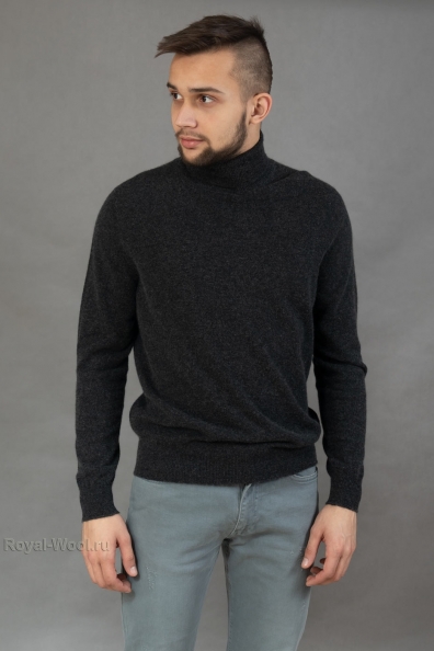 Мужской свитер водолазка цвета графит классический воротник 712-M-2