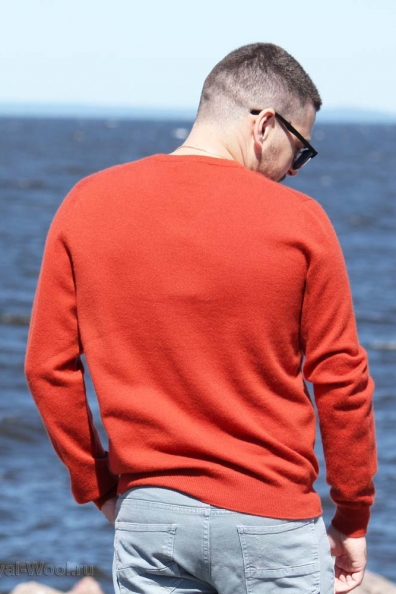 Мужской оранжевый кашемировый пуловер (V-образный вырез) 710-2G