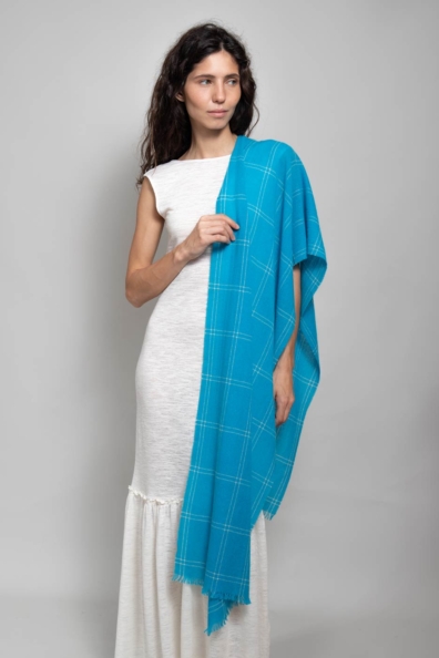 Кашемировый голубой лазурный палантин 154-3G-2