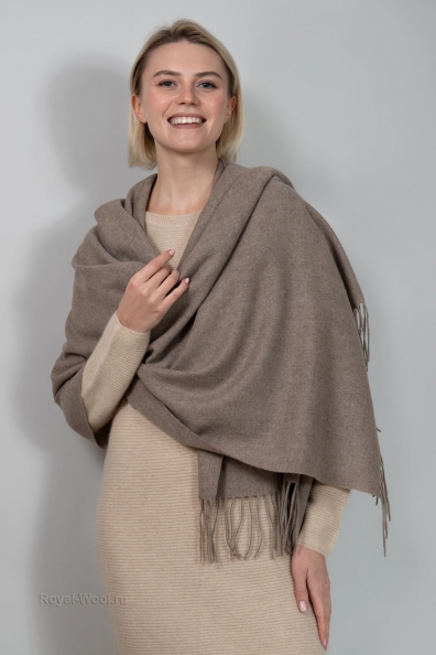 Палантин кашемир бежевый однотонный 154-5-3