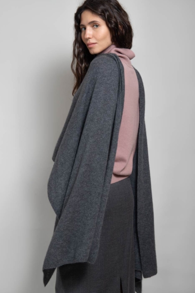 Серый палантин из кашемира трикотажный 154-3G-5