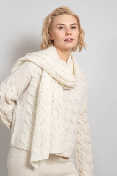 Шарф-палантин из шерсти белый 490-1MТ