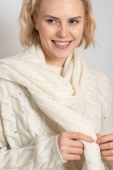 Шарф-палантин из шерсти белый 490-1MТ