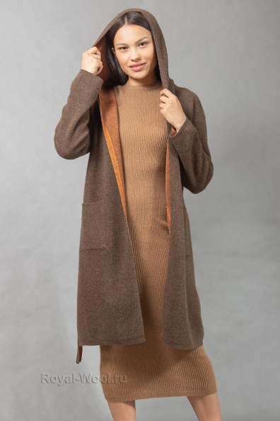 Трикотажное пальто двустороннее с капюшоном 1921-95-NF