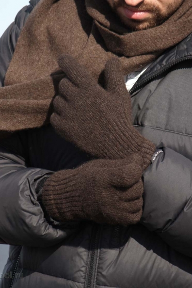 Мужские перчатки из шерсти яка коричневые 106-31