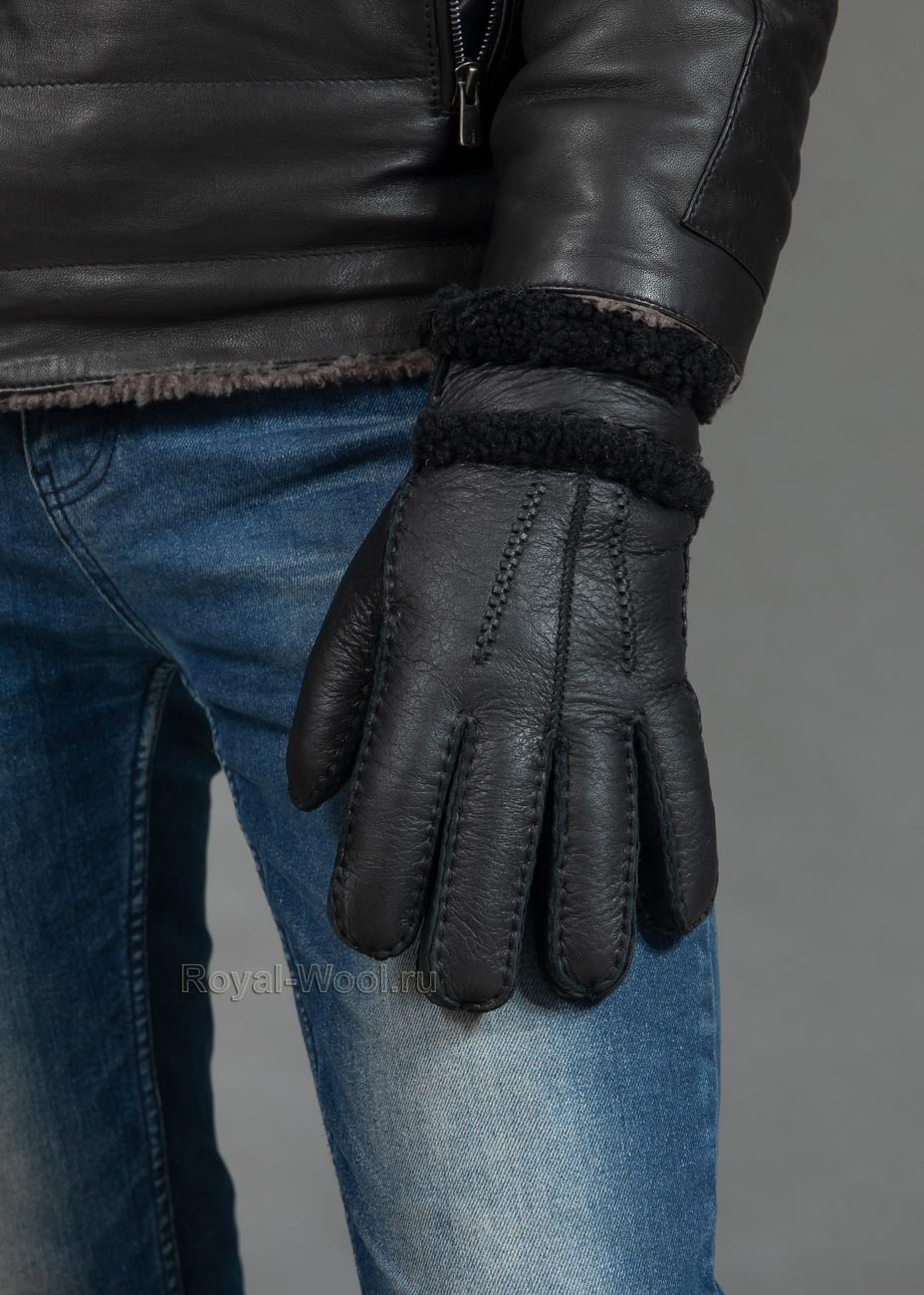 Кожаные мужские перчатки с натуральным мехом | Купить , СПб