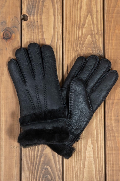 Женские кожаные перчатки из овчины черные 106-4-2