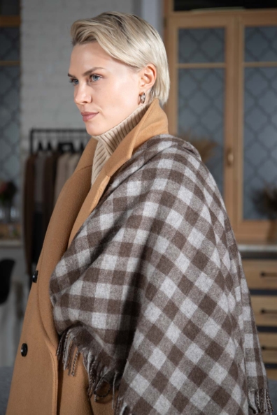 Платок палантин в клетку из шерсти яка 1131-2