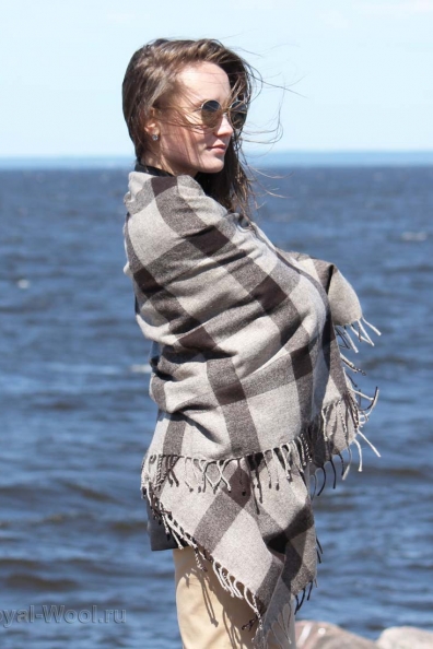 Платок из пуха яка в бежевую клетку 1131-2-1