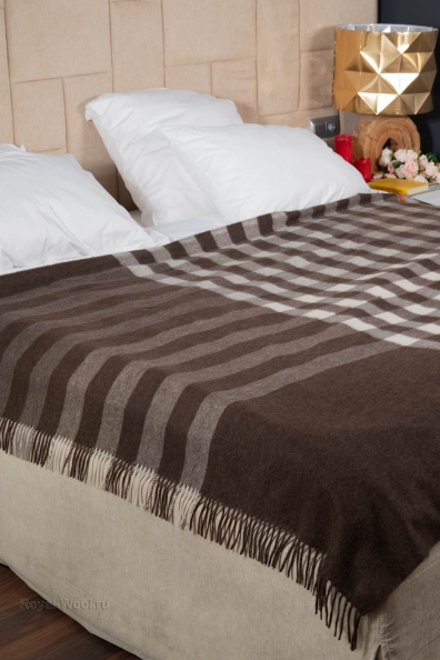 Плед из пуха/шерсти яка коричнево-бежевый в клетку 202-4