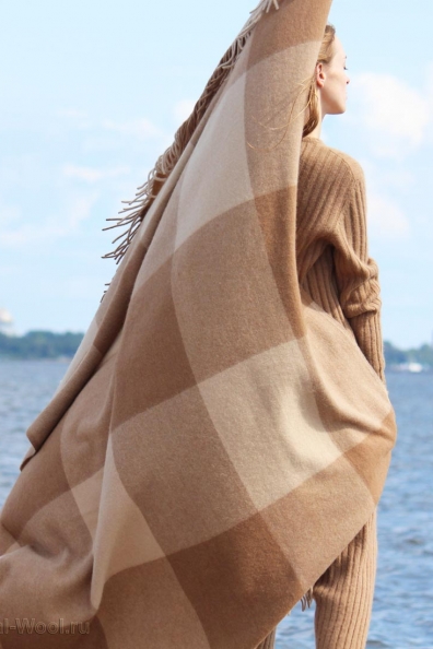 Плед верблюжья шерсть в клетку 150х200 см арт.115-1