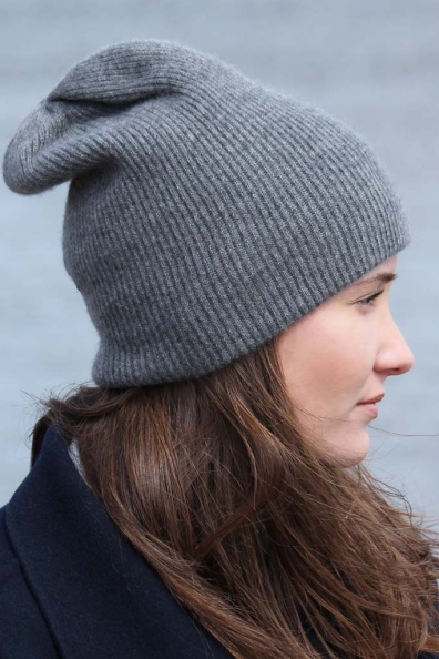 Серая кашемировая шапка бини «колпак» 750-4-8
