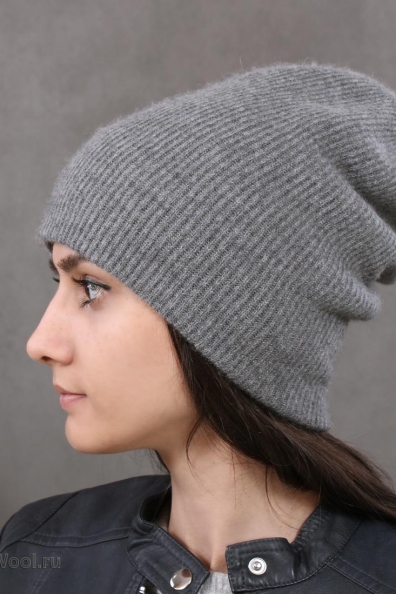 Серая кашемировая шапка бини «колпак» 750-4-8