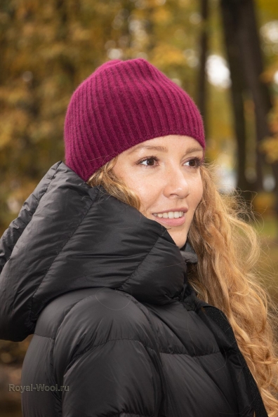 Шапка женская из кашемира бордовая 750-MT-54
