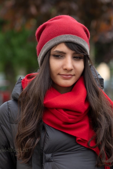 Двусторонняя красная кашемировая шапка 750-SF-2