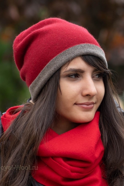 Двусторонняя красная кашемировая шапка 750-SF-2