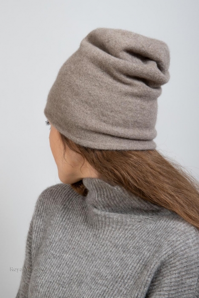 Женская стильная шапка из кашемира серо-бежевая 750-SF